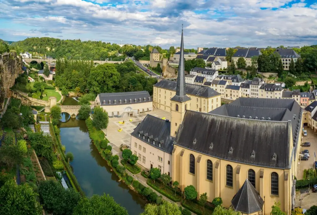 Panorama of Luxemburg (Balcony of Europe, Neumunster Abbey). Luxembourg. Luxembourg.