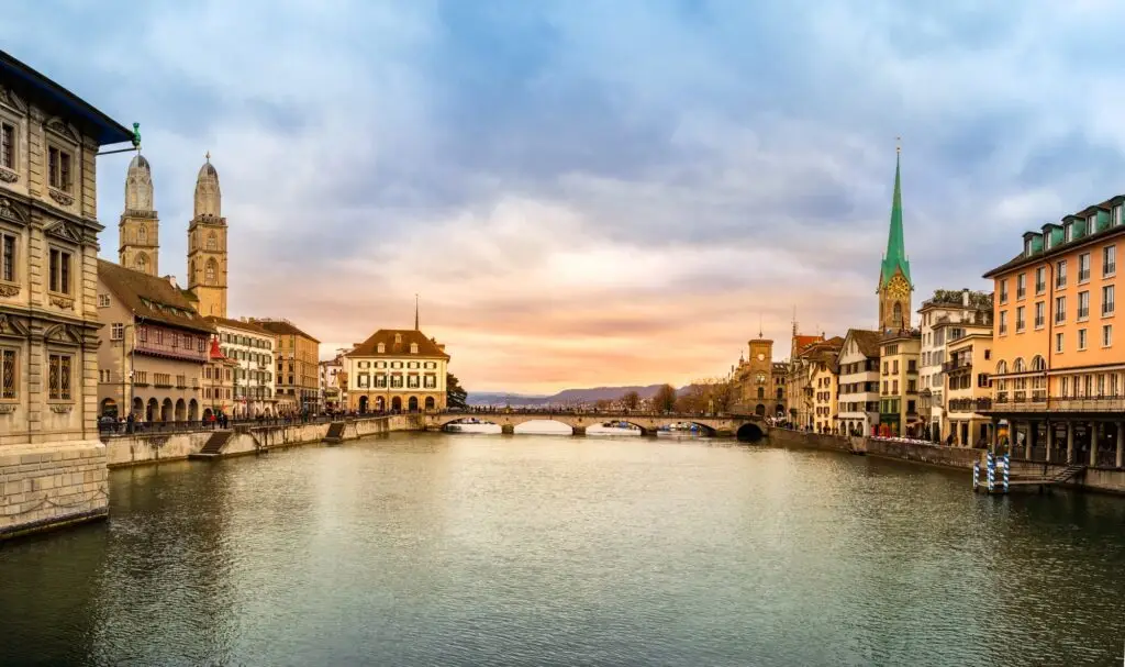 Panoramic view of Zurich city center, Switzerland.