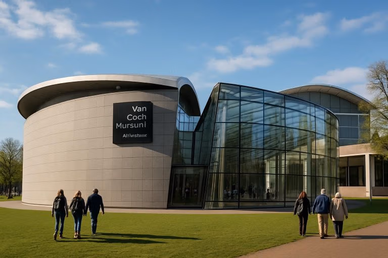 Van Gogh Müzesi Amsterdam dış cephesi ve Museumplein girişi — Van Gogh Müzesi tam rehber 2026 bilet ve sıra ipuçları