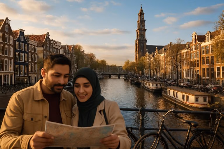 Ana Sayfa 34 Amsterdam panoramik manzarası — kanal evleri, köprüler ve Westerkerk — Amsterdam Gezi Rehberi 2026 Türk turist için tam yol haritası