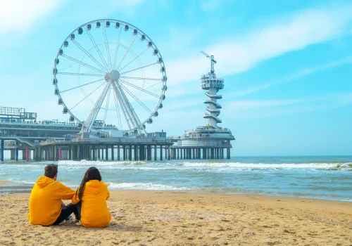 couple on the beach of Scheveningen Netherlands during Spring couple on the beach of Scheveningen Netherlands during Spring
