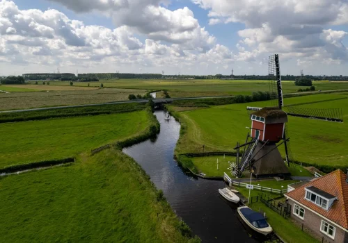 Drone shot of a sailing competition in Leiden the Netherlands