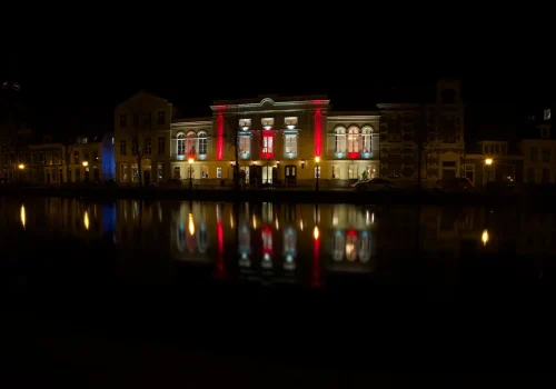 Leiden Theater in the city of Leiden, Netherlands at night