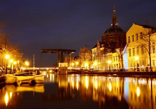 The Netherlands October 2020 River night reflection, long exposure